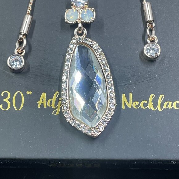 Cubic Zirconia Necklace Earring Set Adjustable Glam Sparkly Gift Holiday New - Picture 6 of 10